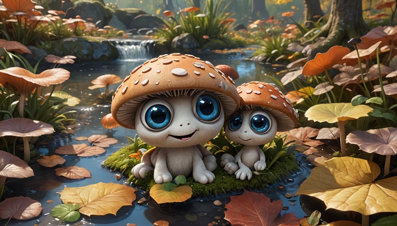 Adorable Fluffy Mushroom in Pixar Cartoon Style