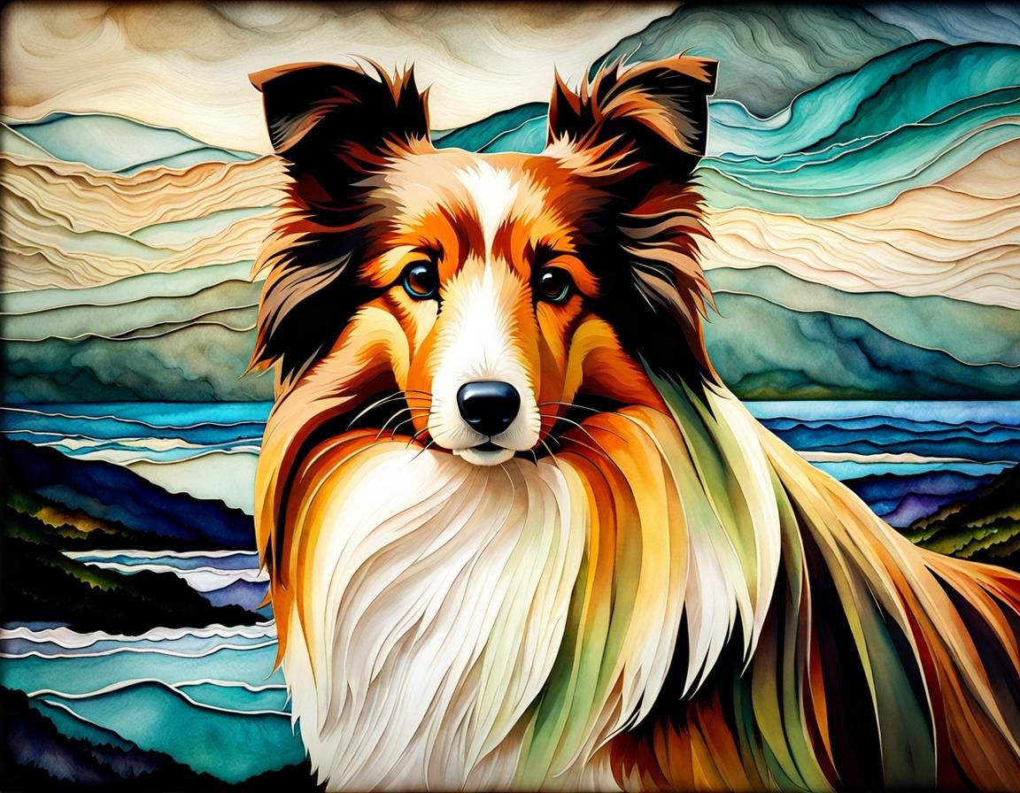 Beautiful Sheltie in Scotland: 3D Alcohol Ink Art