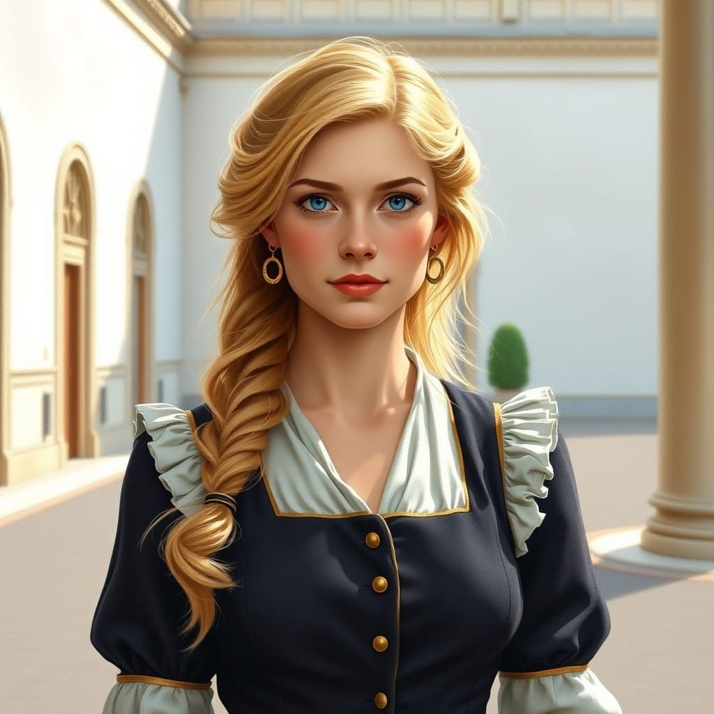 Stately Breton Maiden in Imperial Palace Courtyard