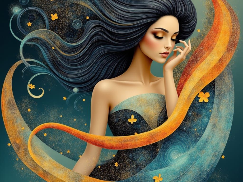 Ethereal Goddess in a Whirling Vortex of Futuristic Dreams