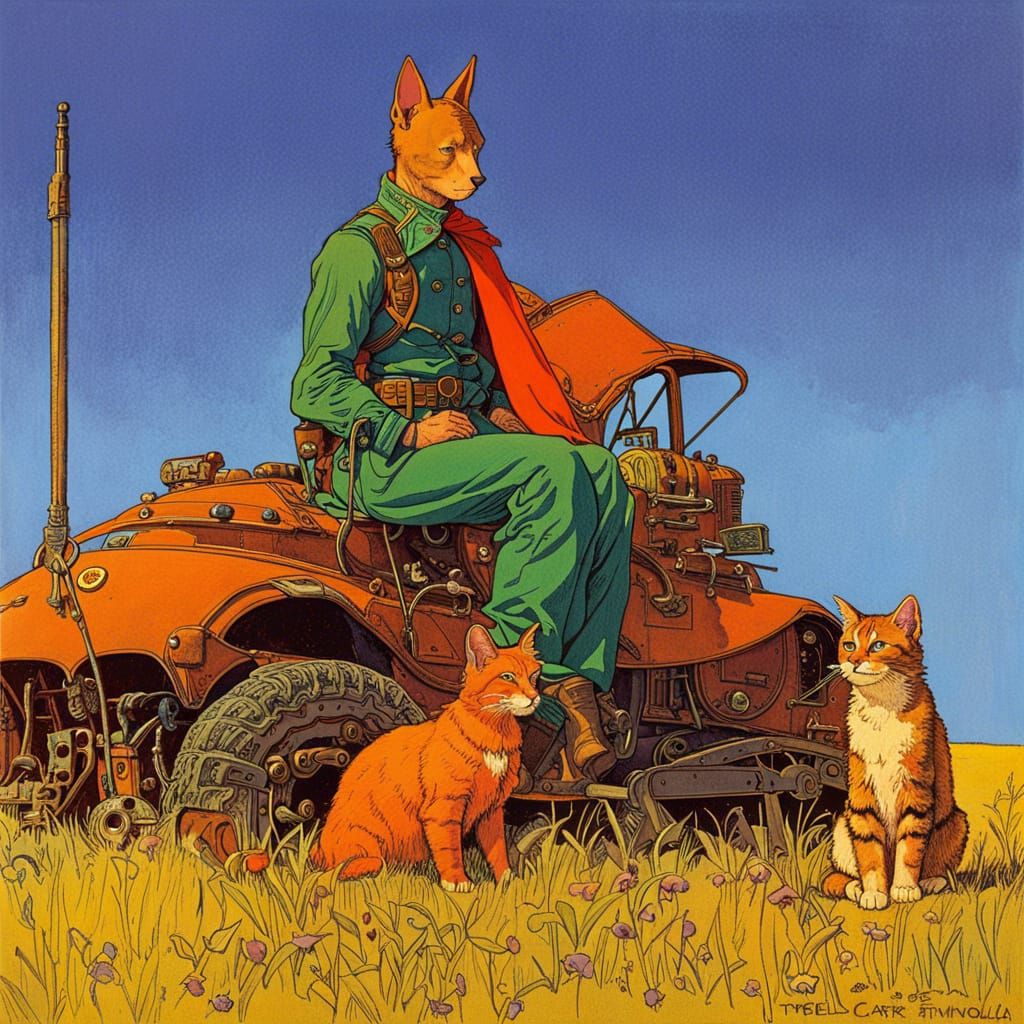 Cat in Moebius Comic Art Style
