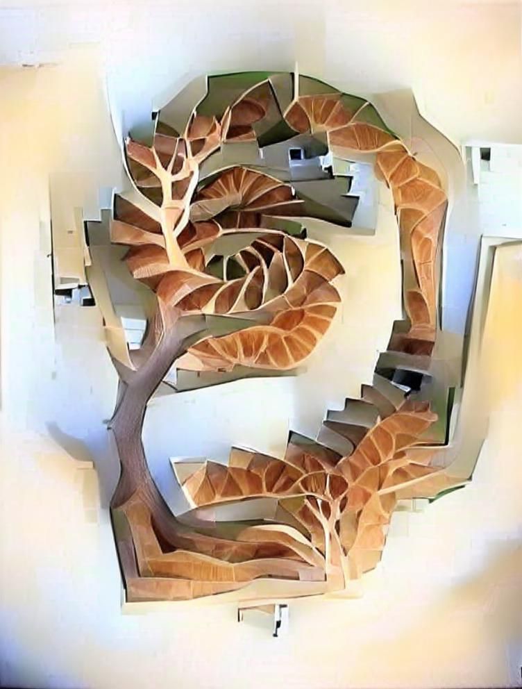 Escher-Inspired Tree Staircase with Fibonacci Sequence