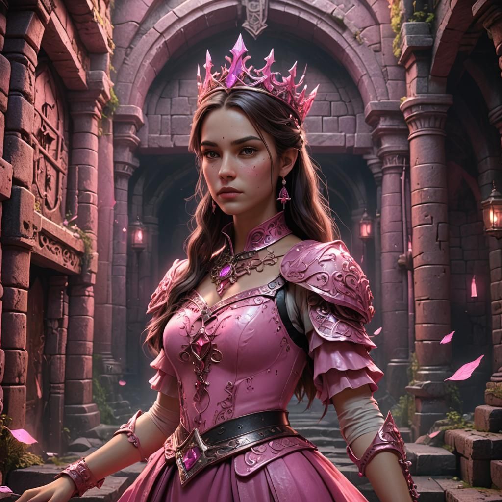 Pink Princess in Dungeon: Detailed Matte Painting