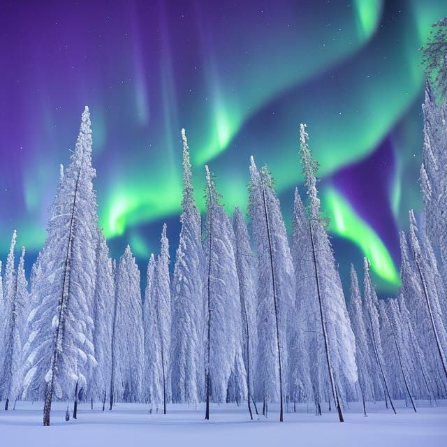 Lapland Winter Aurora Borealis Snow Scene