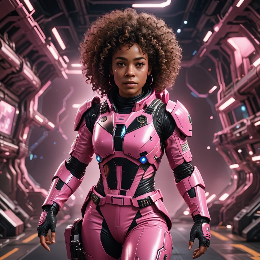 Black Space Ranger in Pink Suit: 3D Game Cinematic