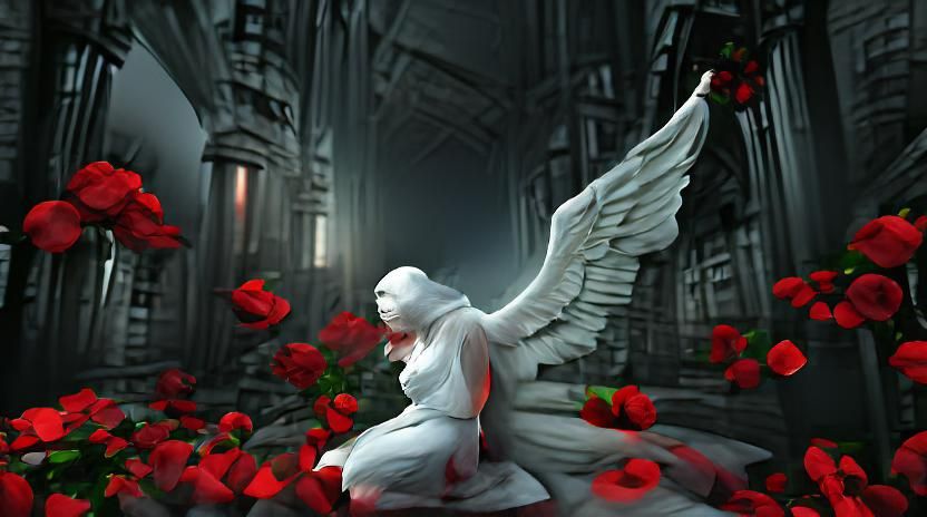 Angel Statue with Roses: Digital Art Illustration