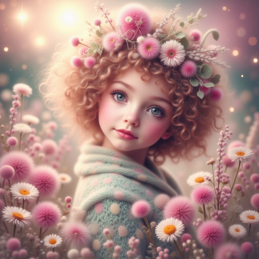 Fluffy Woman Portrait in Gentle Fantasy Style