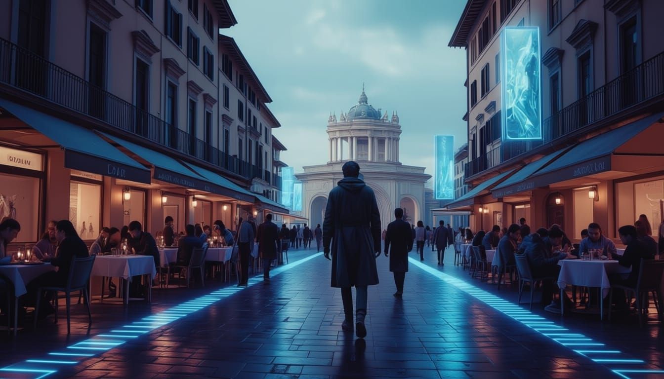 Cyber Roma Futuristic Piazza Di Spagna Digital Painting