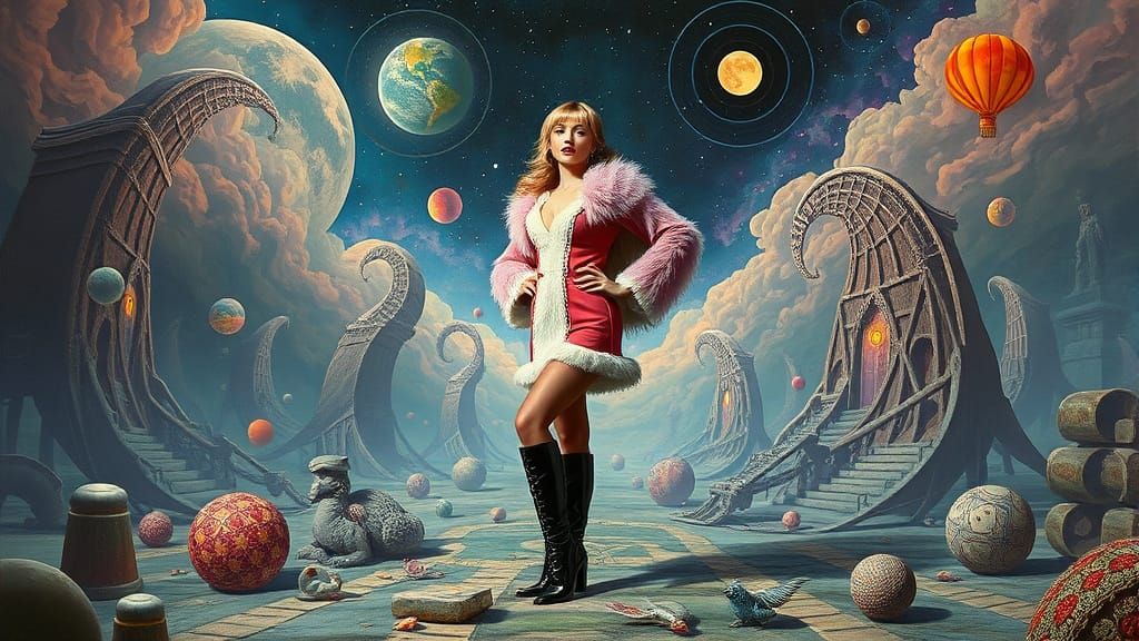 Confident Woman in Electric Boots and Luxurious Suit in a Ps...