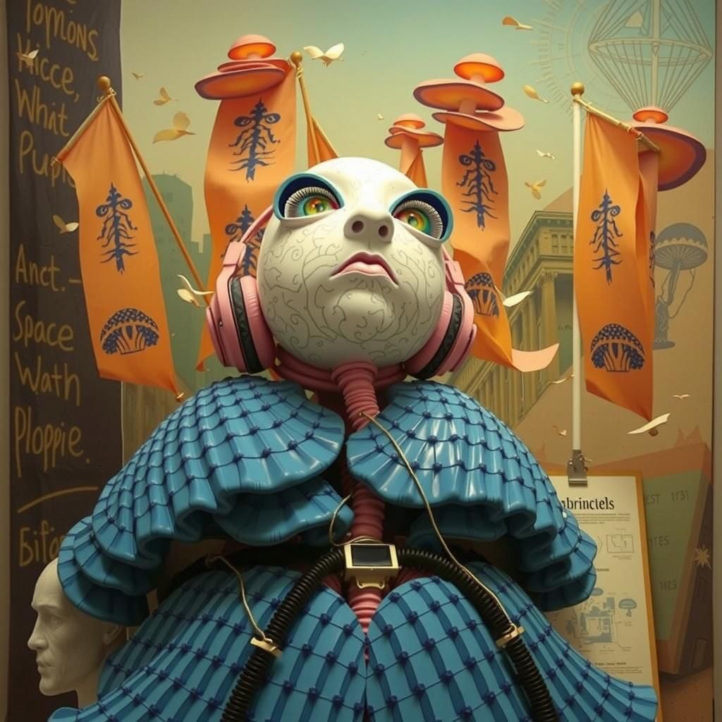 Monumental Mushroom Pole with Gum Bureaucrats in Pop Art