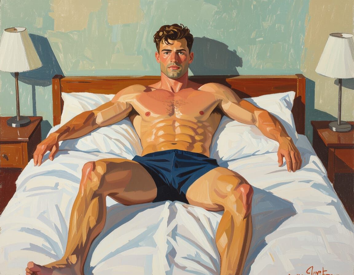 Muscular Man in Shorts: A Modern Figurative Study