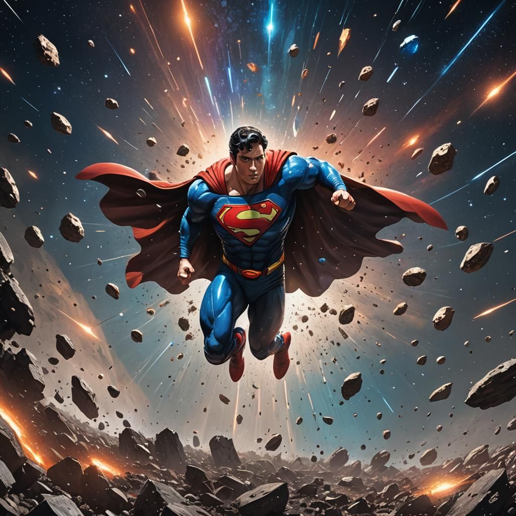 Superman Soars Through Cosmic Asteroid Field