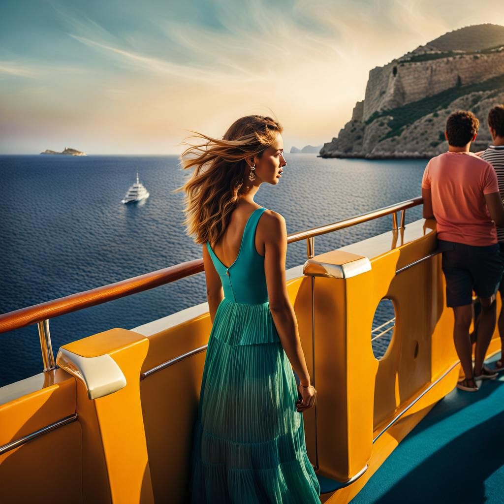 Greek Island Ferry Ride in Hyperrealism