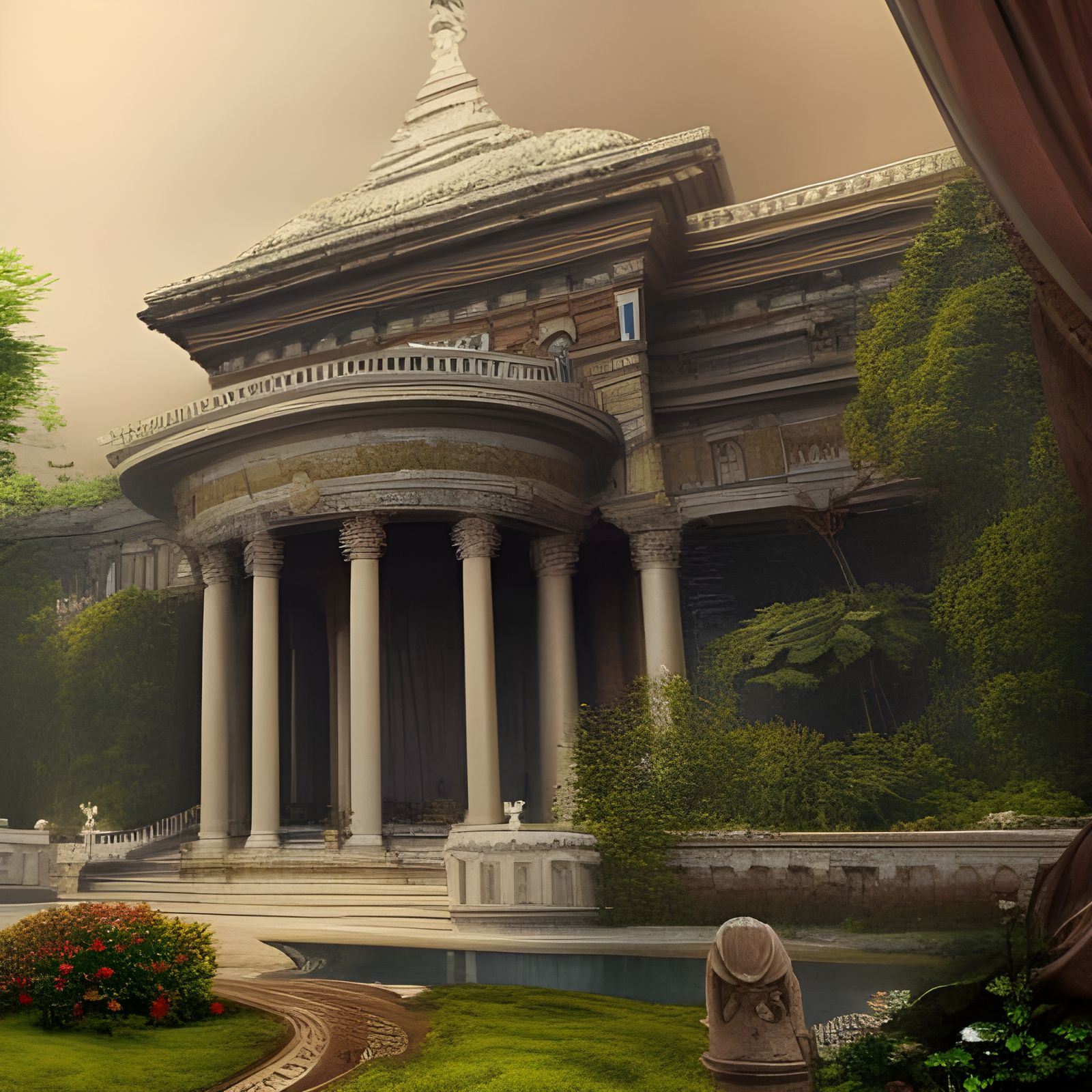 Epic Palace and Garden Digital Matte Painting