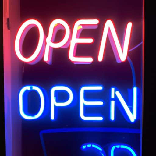 Neon 'Open' Sign Illuminates Shady Storefront