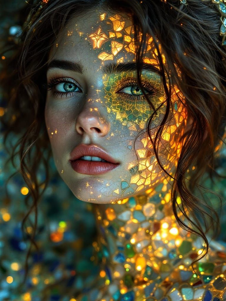 Sea Glass Portrait with Engravings