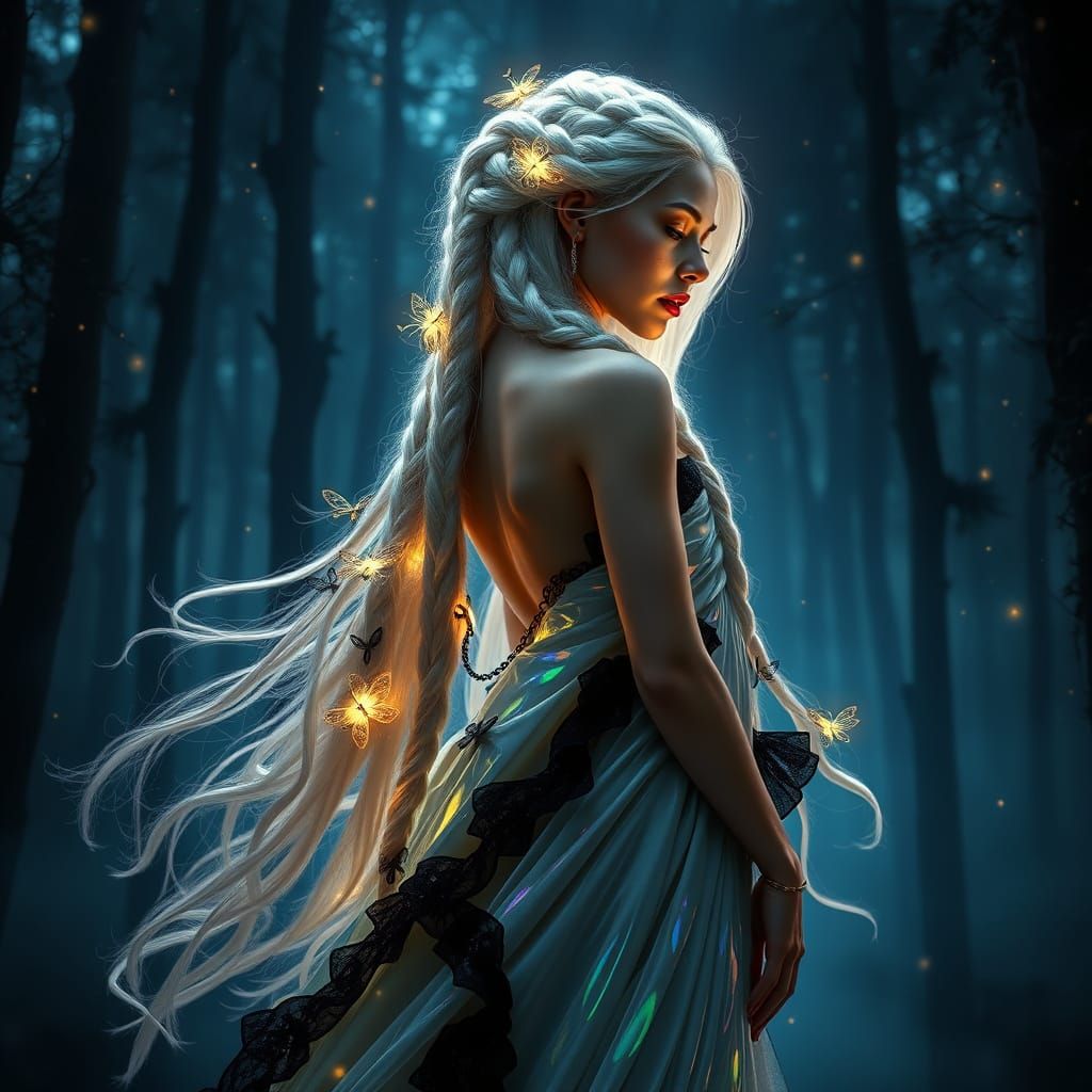 Mysterious Woman in Glittering Forest