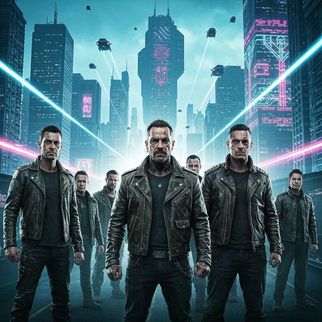 Cyberpunk Gang in Neon Cityscape