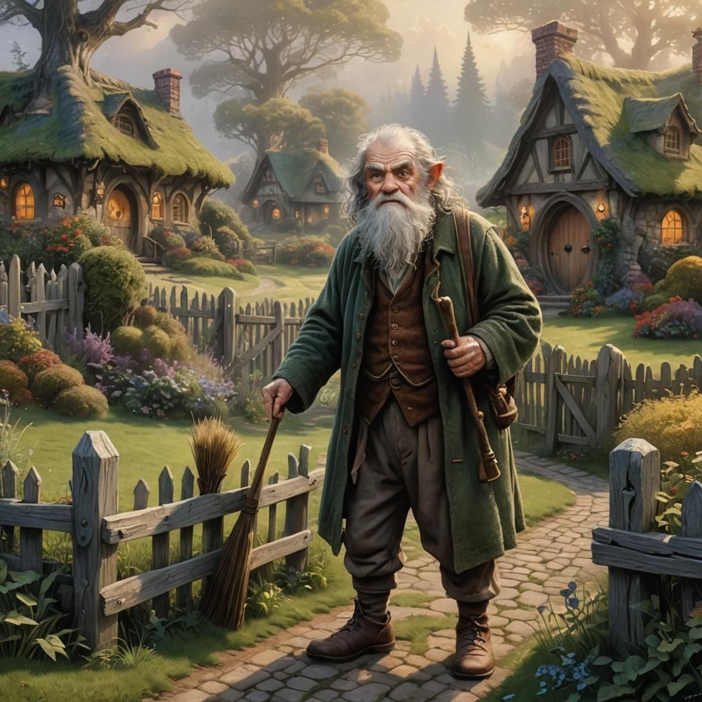 Grumpy Hobbit in the Shire: Fantasy Art