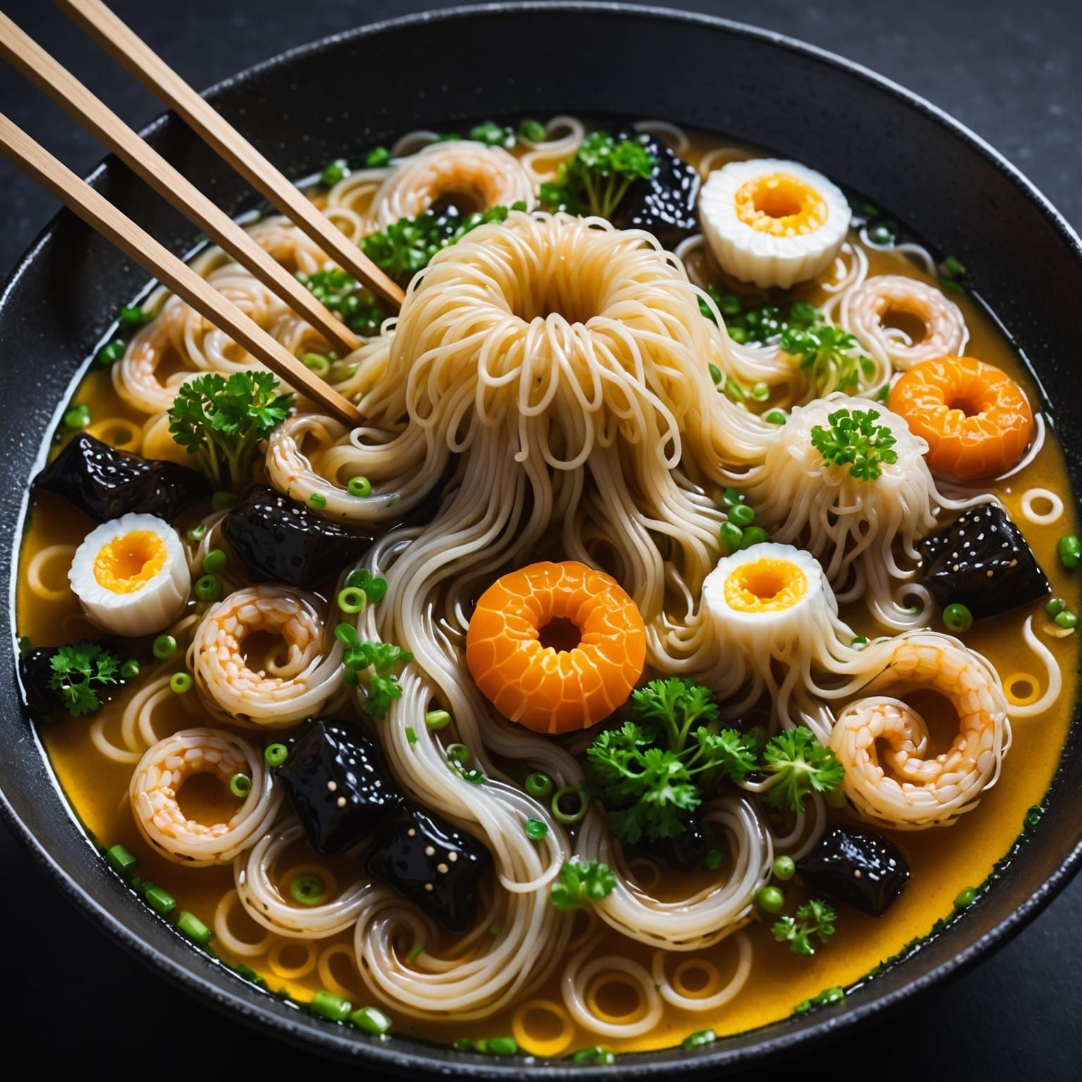 Bioluminescent Jellyfish Ramen: Gothic Surrealism