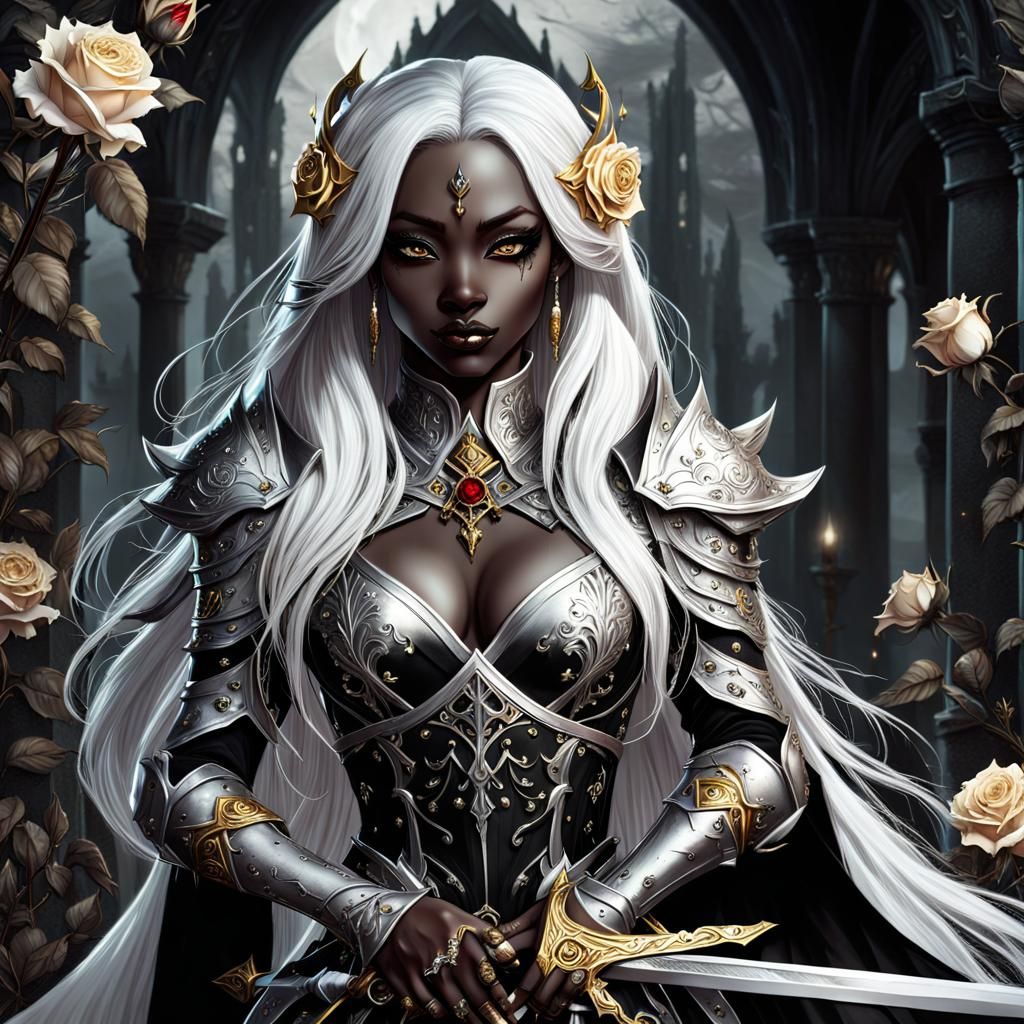 Gothic Drow Princess with Sword and Rose