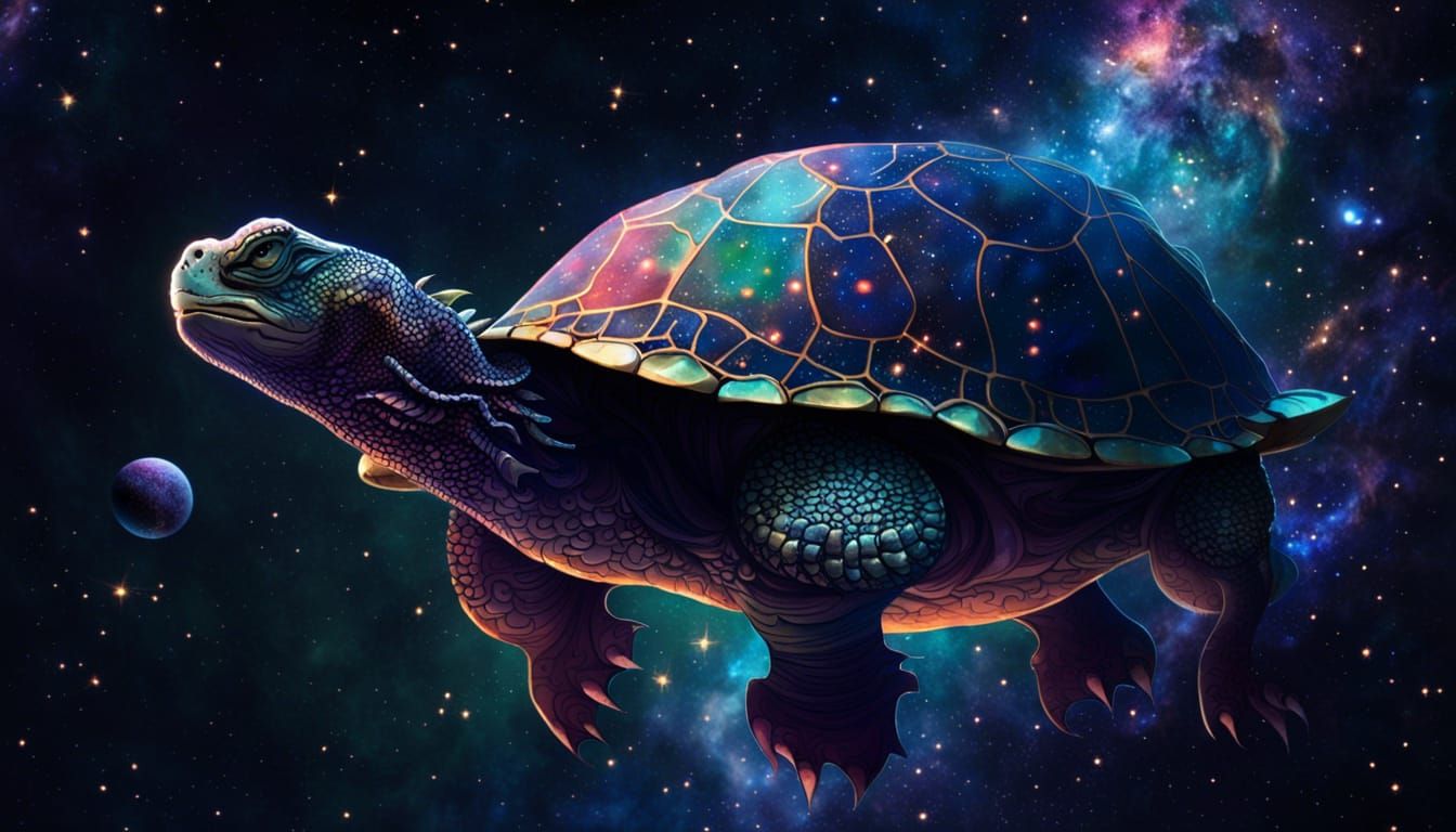 dragon turtle floating in the void of deep space