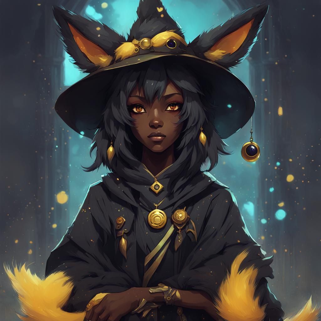 Anthropomorphic Umbreon Witch Portrait in Fantasy Illustrati...