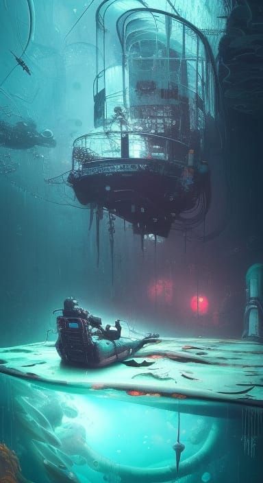 Underwater Black Crystal Submarine Motel: Fantasy Art