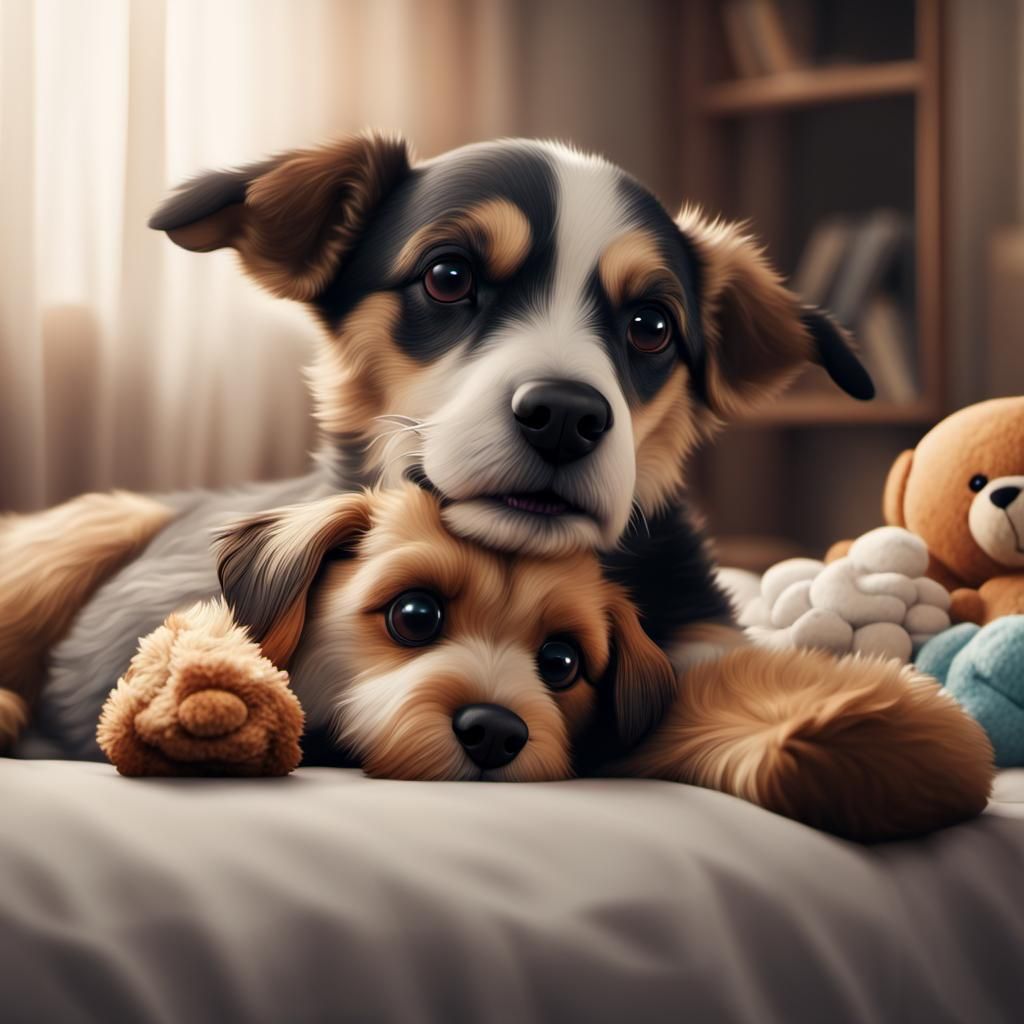 Dog Cuddles Toy: Detailed Digital Matte Painting