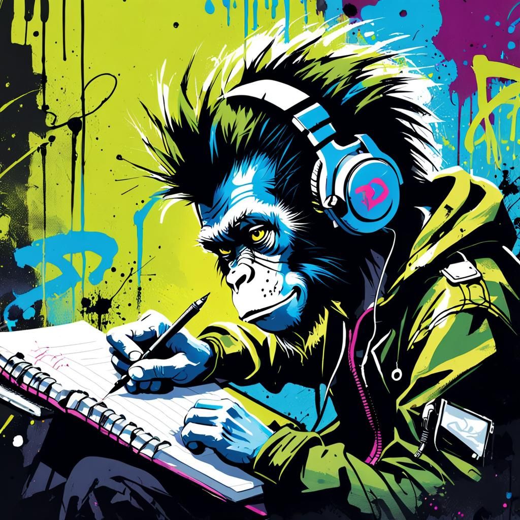 Punk Rock Monkey Graffiti Art Portrait