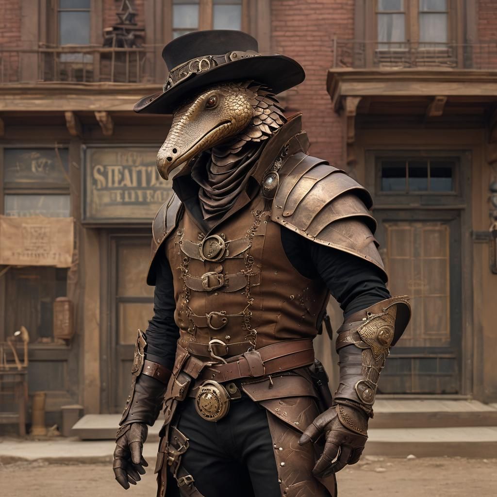 Steampunk Pangolin Cowboy in Gothic Western Town