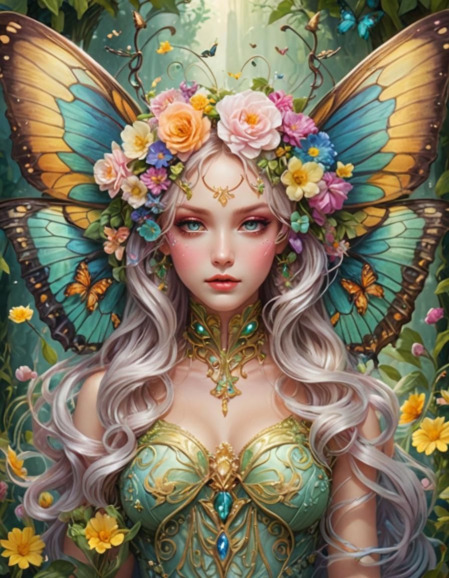 Ethereal Fairy-Butterfly Hybrid in Fairycore Style