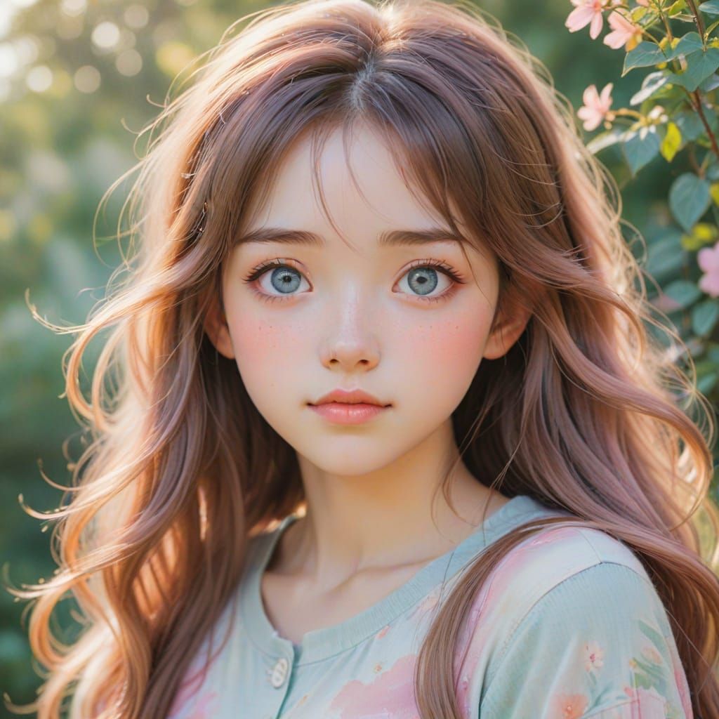 Surreal Manga-Inspired Portrait of a Teenage Girl