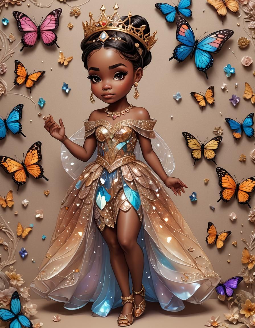 Holographic Chibi Princess with Butterfly Dress, Astral Illu...