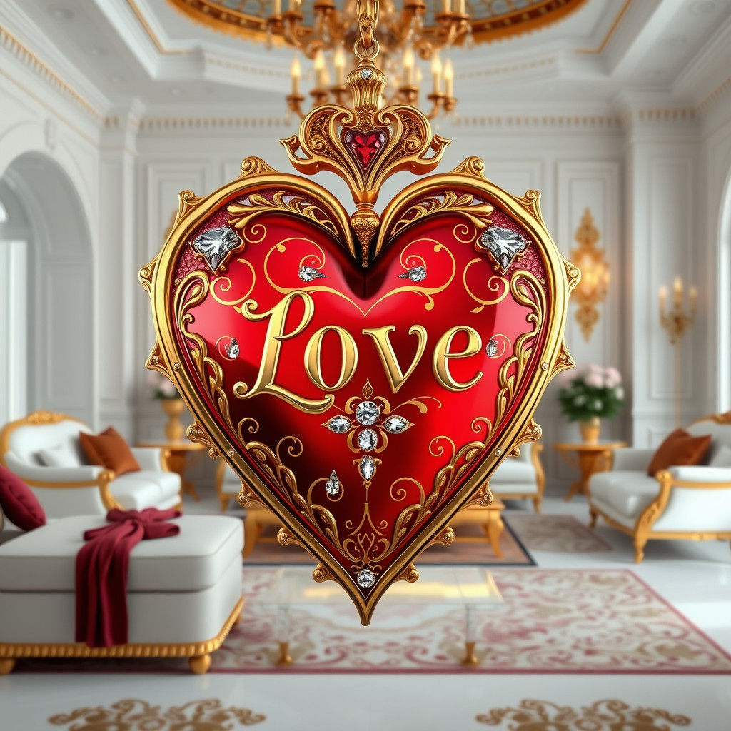 Ornate 3D Love Key with Art Nouveau Inlays