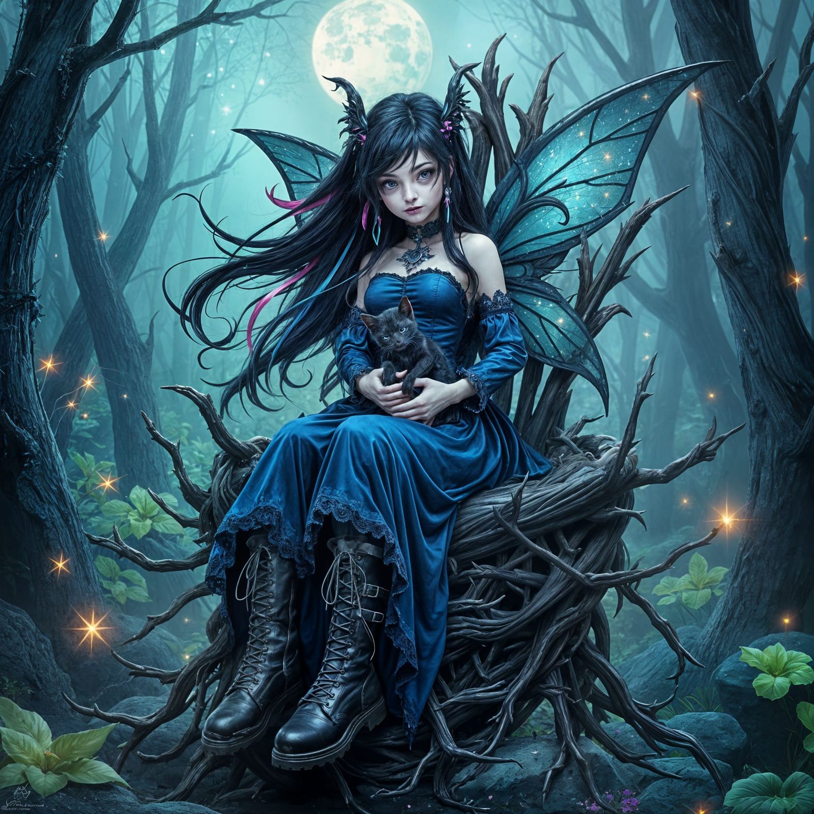 Gothic Fairy & Friend: Dark Whimsy in a Twisted Thorne Thron...