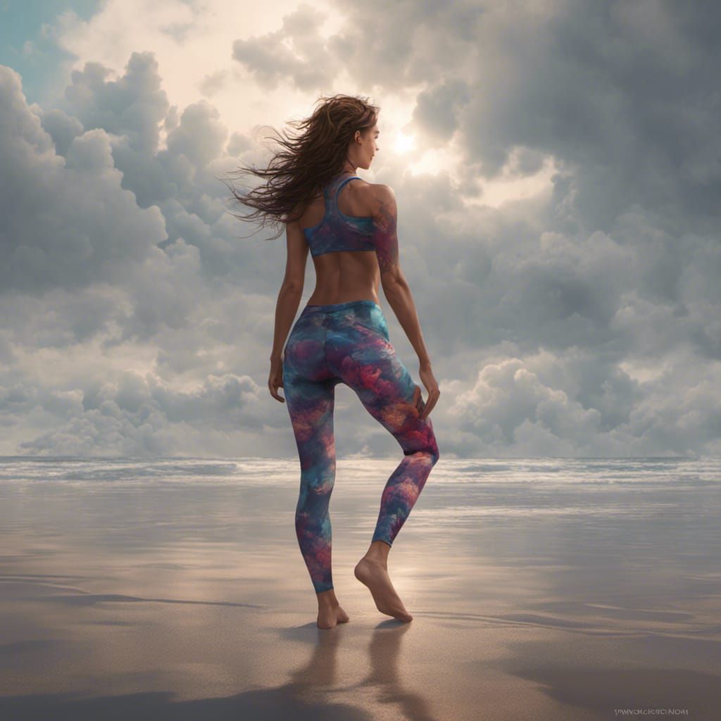 Beach Yoga: Dynamic Lighting, Splash Art Style