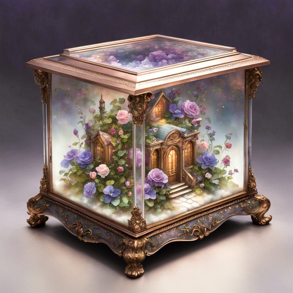 Ethereal Garden Curio Box on Antique Table