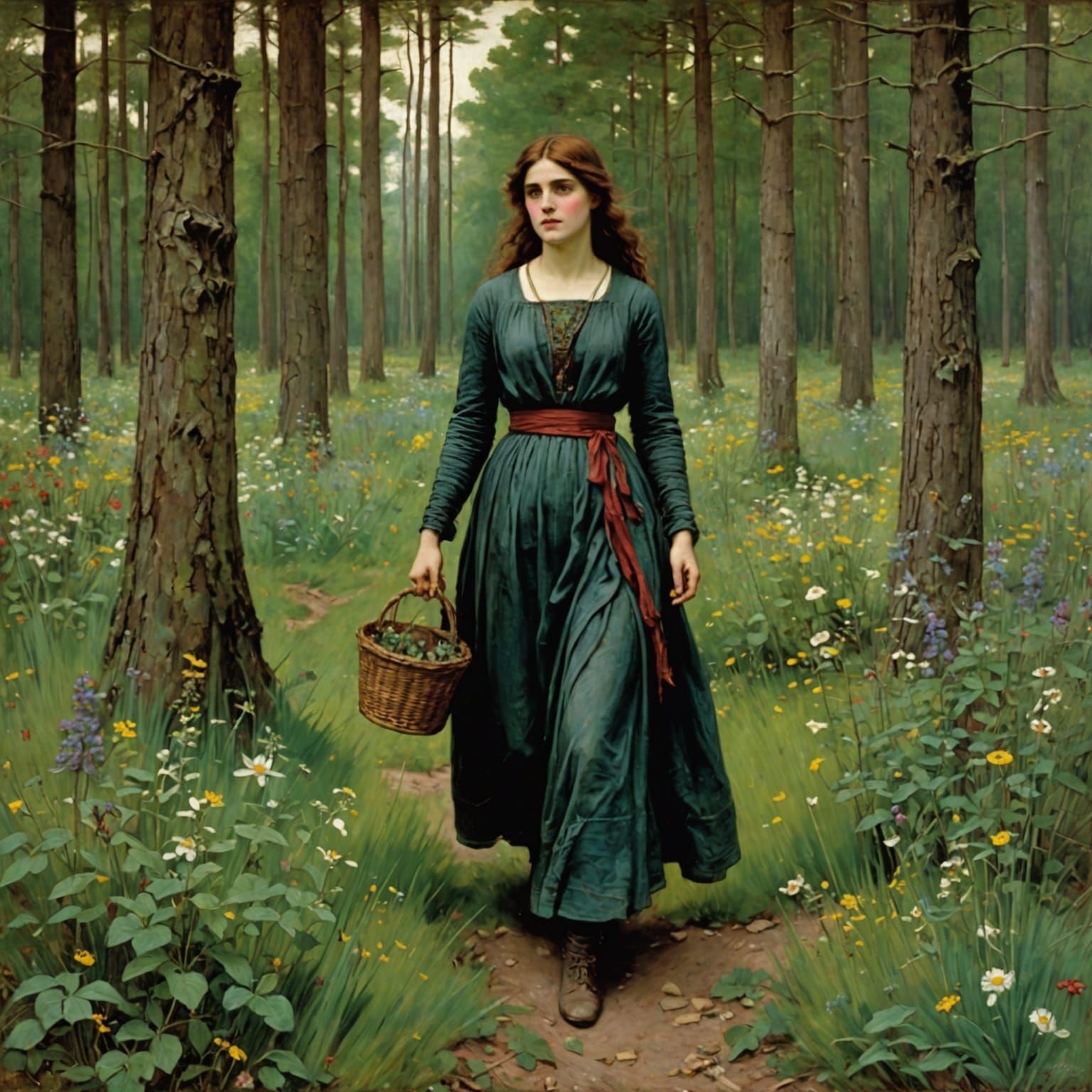 Woman in Wildwood: A Waterhouse-Inspired Scene