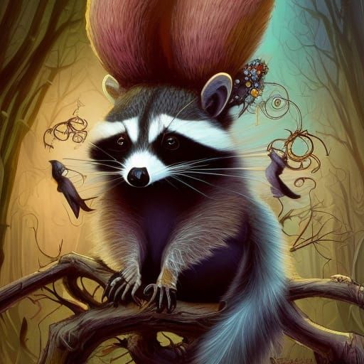 Surreal Raccoon in Gothic Digital Art