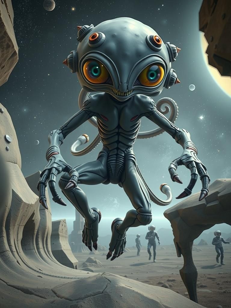 Playful Alien Spider in Zero Gravity Space