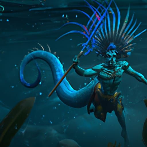 Triton Siren in Caribbean Waters: Dark Fantasy Art