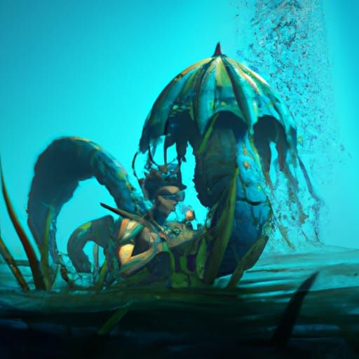 Triton Siren in Dark Fantasy Caribbean Waters