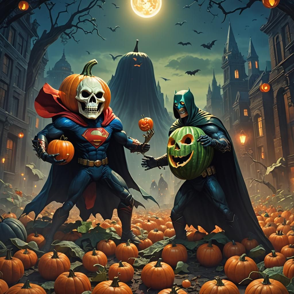Cucumber Superhero Rescues Tomato from Pumpkin Villain