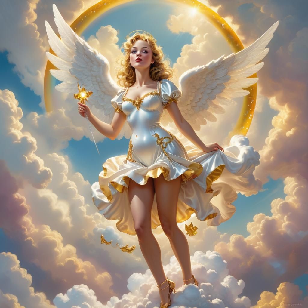 Angelic Pinup in Glimmering Candyland Art Style
