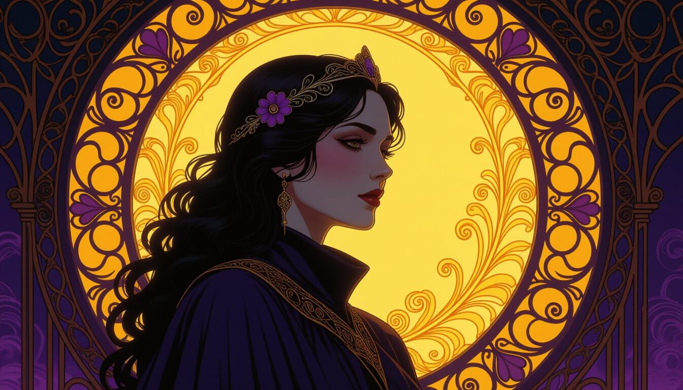 Dark Fantasy Masterpiece with Art Nouveau Curves