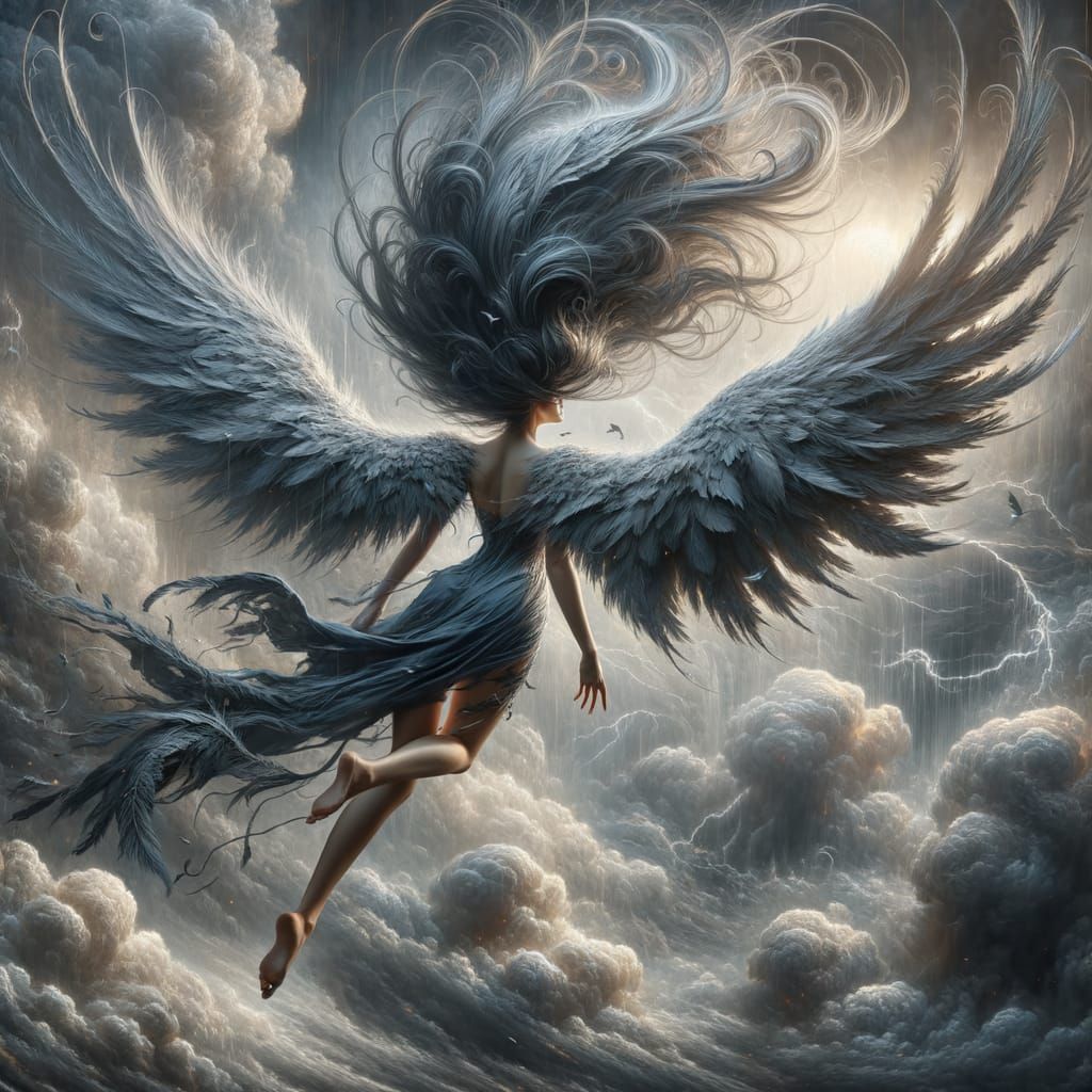 Angel Emerging from Storm Clouds in Late 19th Century Style