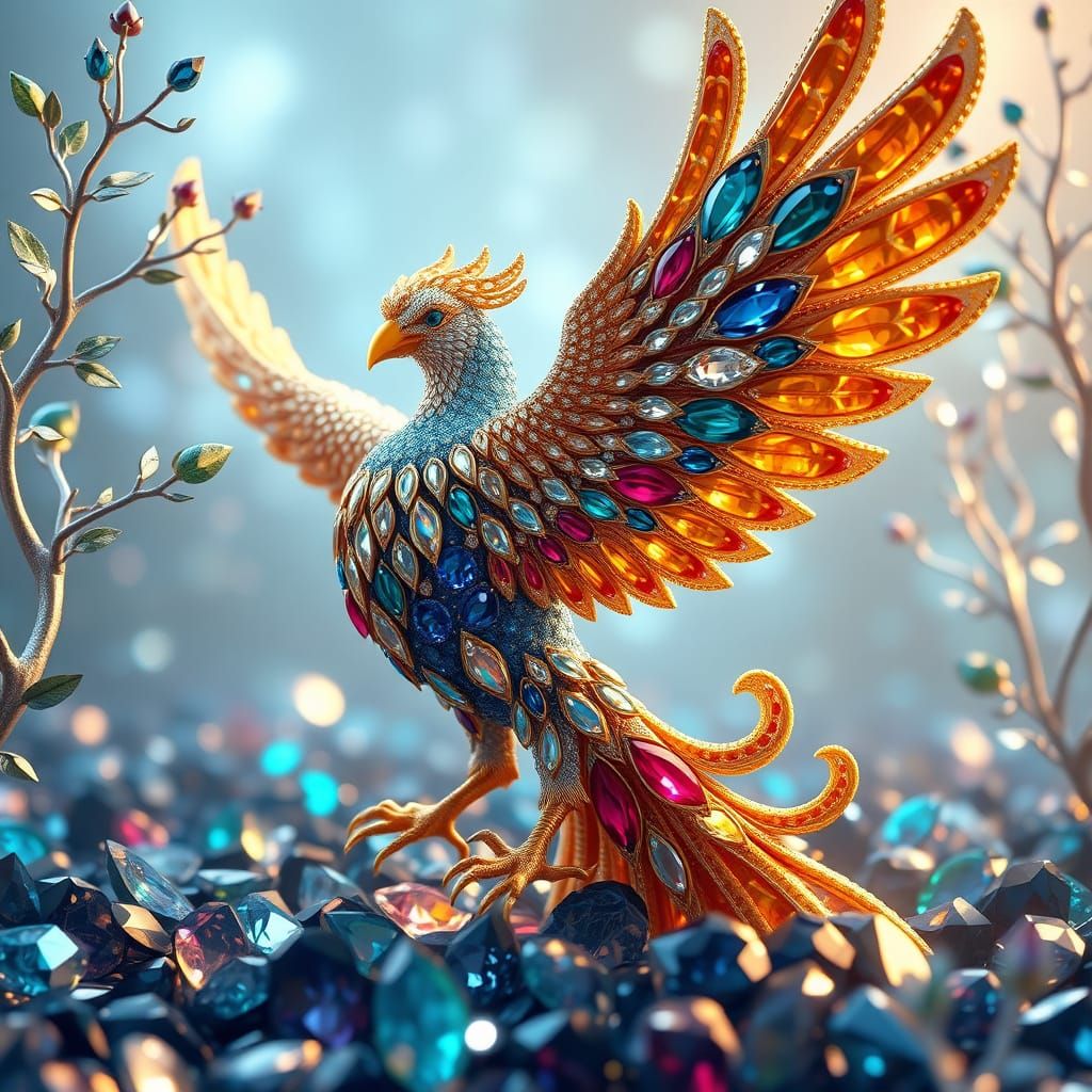 Sapphire Phoenix in Opal Splendor