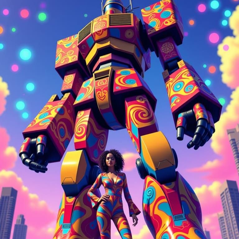 Groovy Chic Mecha and Pilot in Anime Style