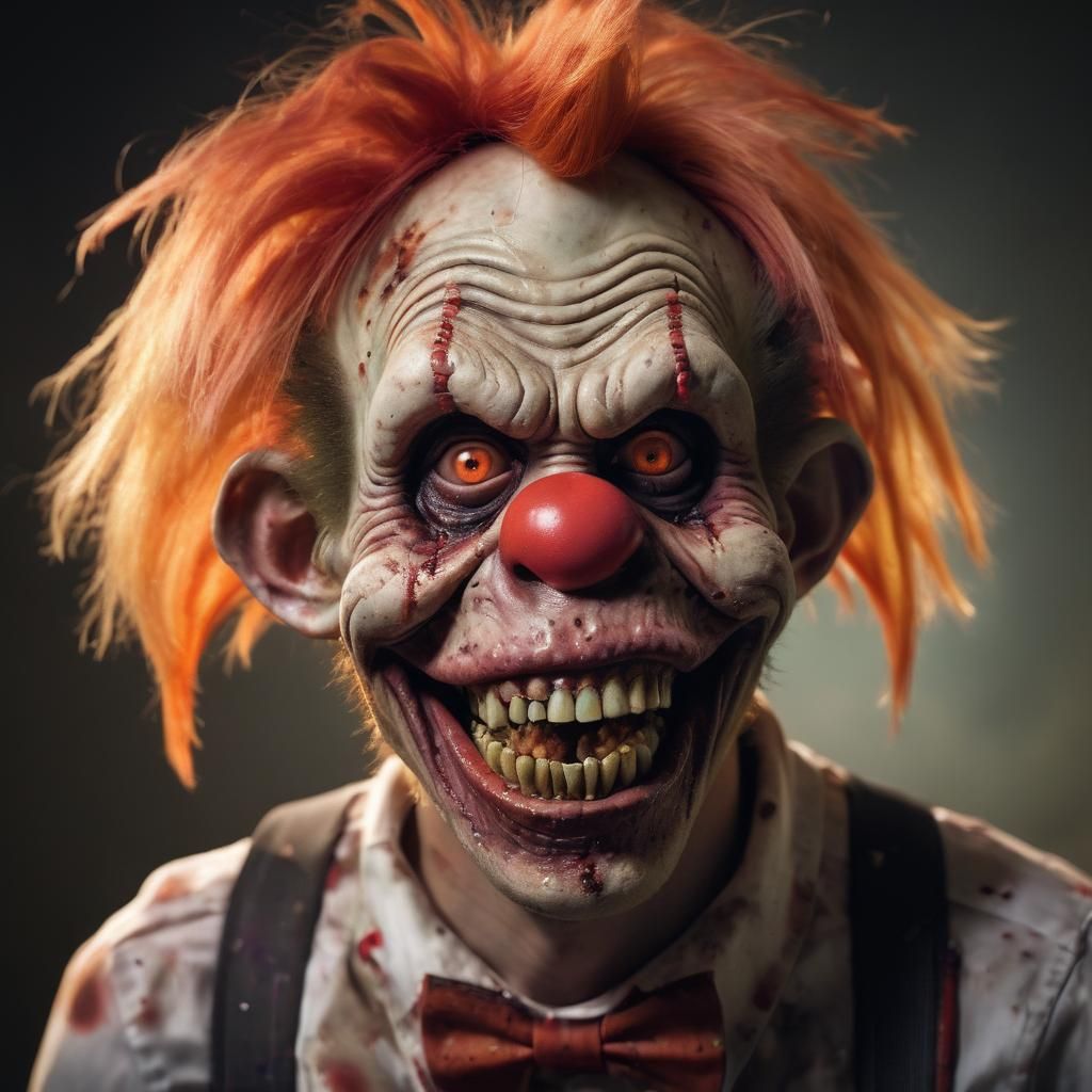 Zombie Monkey Clown Portrait in Hyper-Realistic Style